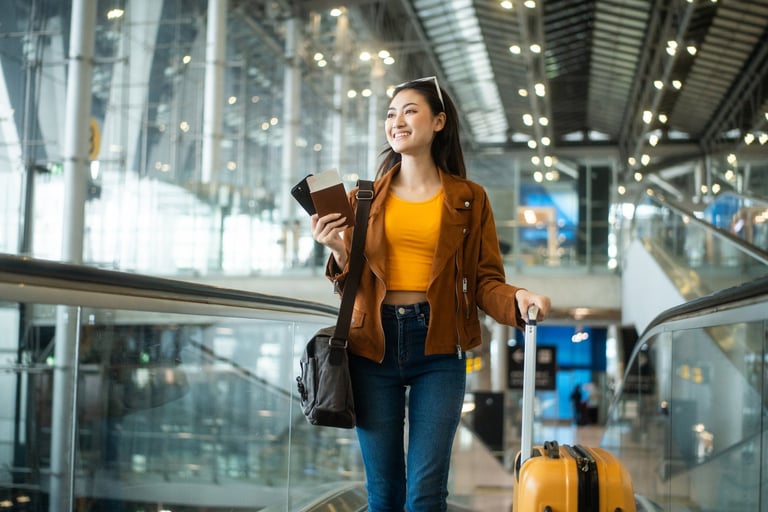 Happy traveler at airport