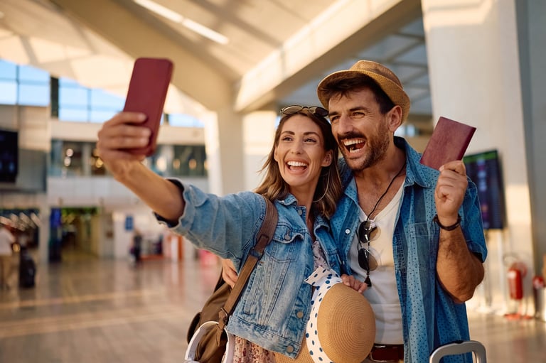 Vacation couple celebrating